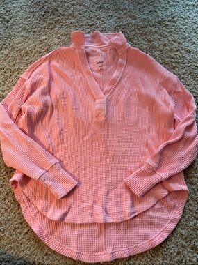 aerie Pink Waffle Henley Pullover